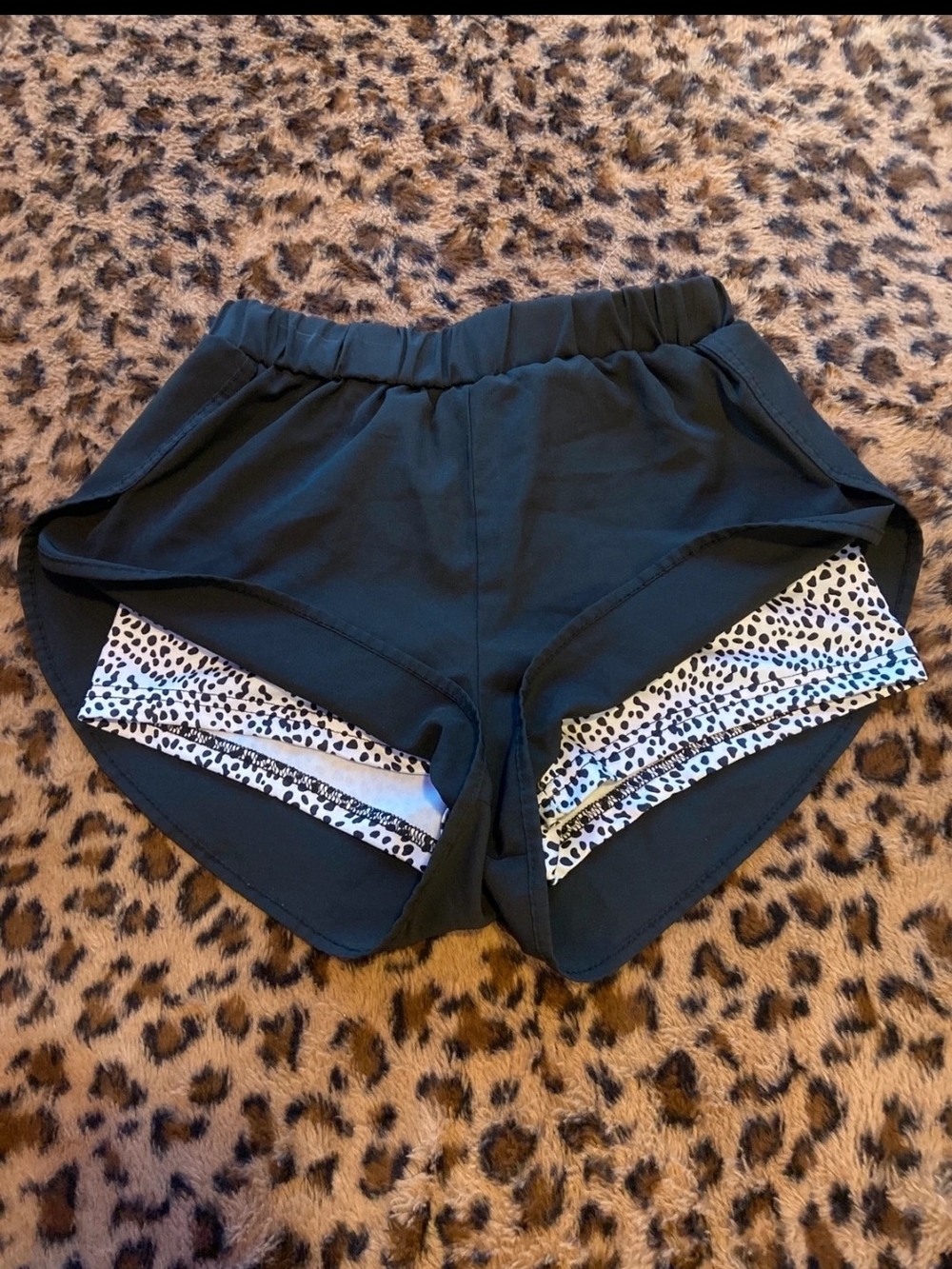 Othr Black Athletic Shorts with White Leopard-Print Trim